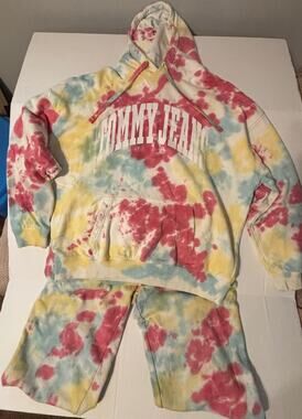 Tommy Jeans Tie Dye 2pc Sweatsuit Set Hoodie & Tapered Jogger Pants Men’s M